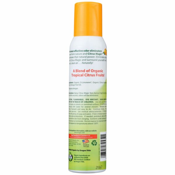 Citrus Magic Organic Natural Odor Eliminating Air Freshener Spray, Orange Zest - Back