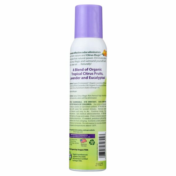 Citrus Magic Organic Natural Odor Eliminating Air Freshener Spray, Lavender Eucalyptus - Back