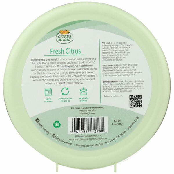 Citrus Magic Odor Absorbing Solid Air Freshener, Fresh Citrus - Back