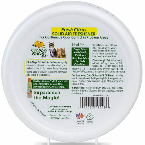 Citrus Magic Pet Odor Absorbing Solid Air Freshener, Fresh Citrus - Back