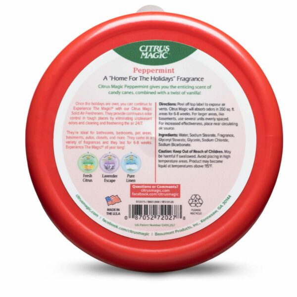 Citrus Magic Holiday Odor Absorbing Solid Air Freshener, Peppermint - Back