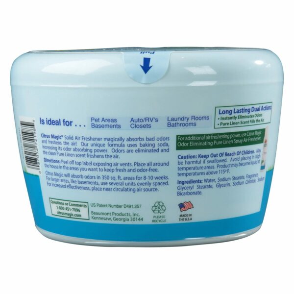Citrus Magic Odor Absorbing Solid Air Freshener, Pure Linen - 20oz Back